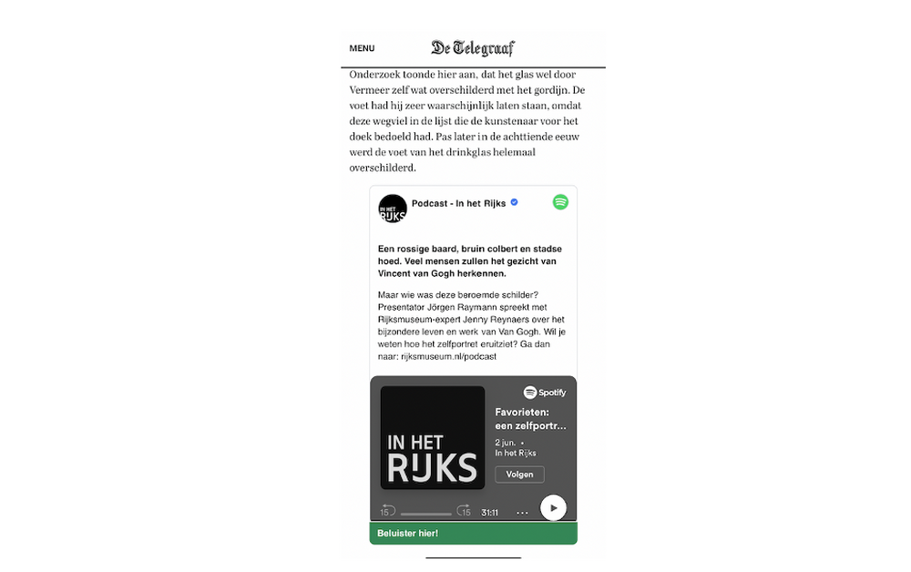 De Telegraaf Rijksmuseum  Elastic Spotify campagne